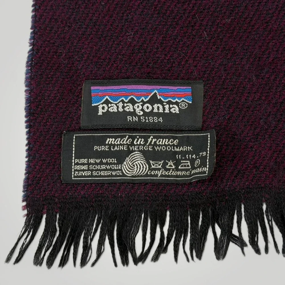 Vintage Patagonia Wool Scarf Purple Geometric Fringe Made In France